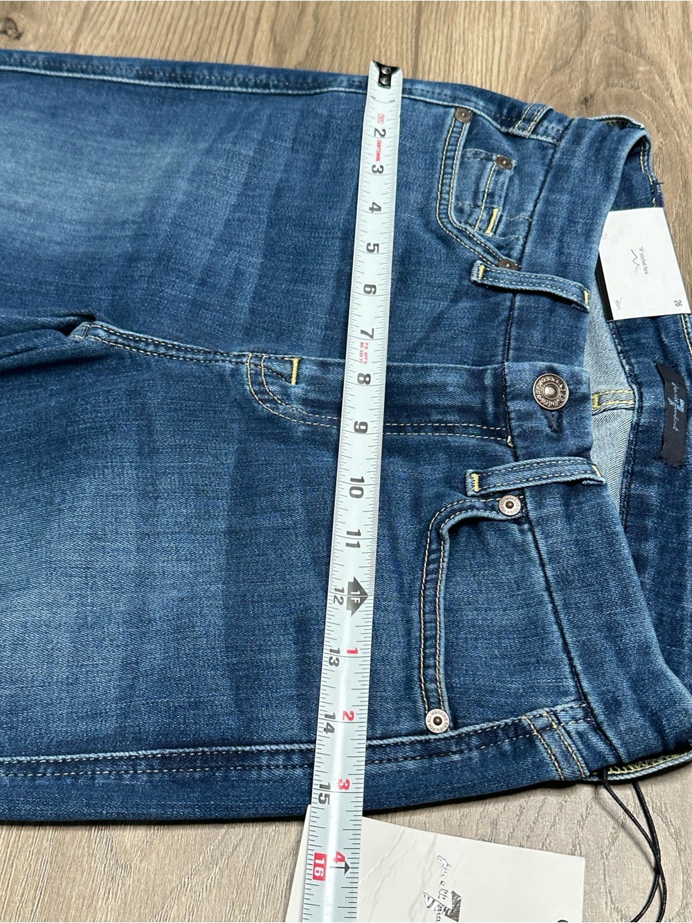 7 For All Mankind 33.5” A Pocket Flare Mid Rise Stretch Blue Jeans Size 26 - Picture 8 of 12